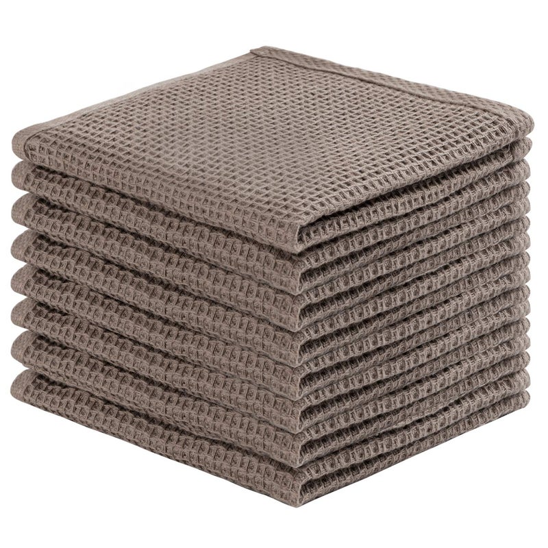 joybest Cotton Kitchen Dish Cloths, 8-Pack Waffle Weave Ultra Soft Absorbent Dish Towels Washcloths Quick Drying Dish Rags, 12x12 Inches, Coffee - Image 1